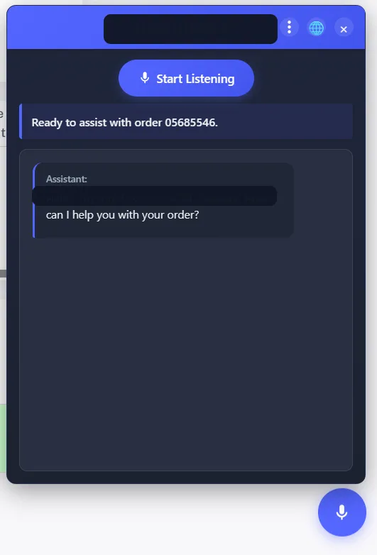 Sanitized AI order support chat widget screenshot