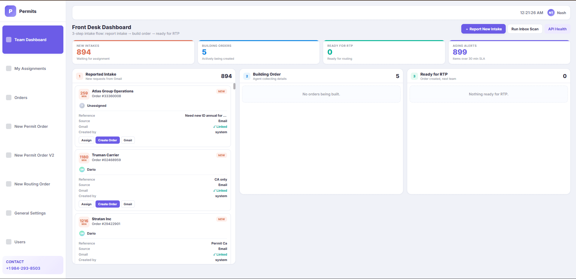 Heavy-haul AI front desk dashboard