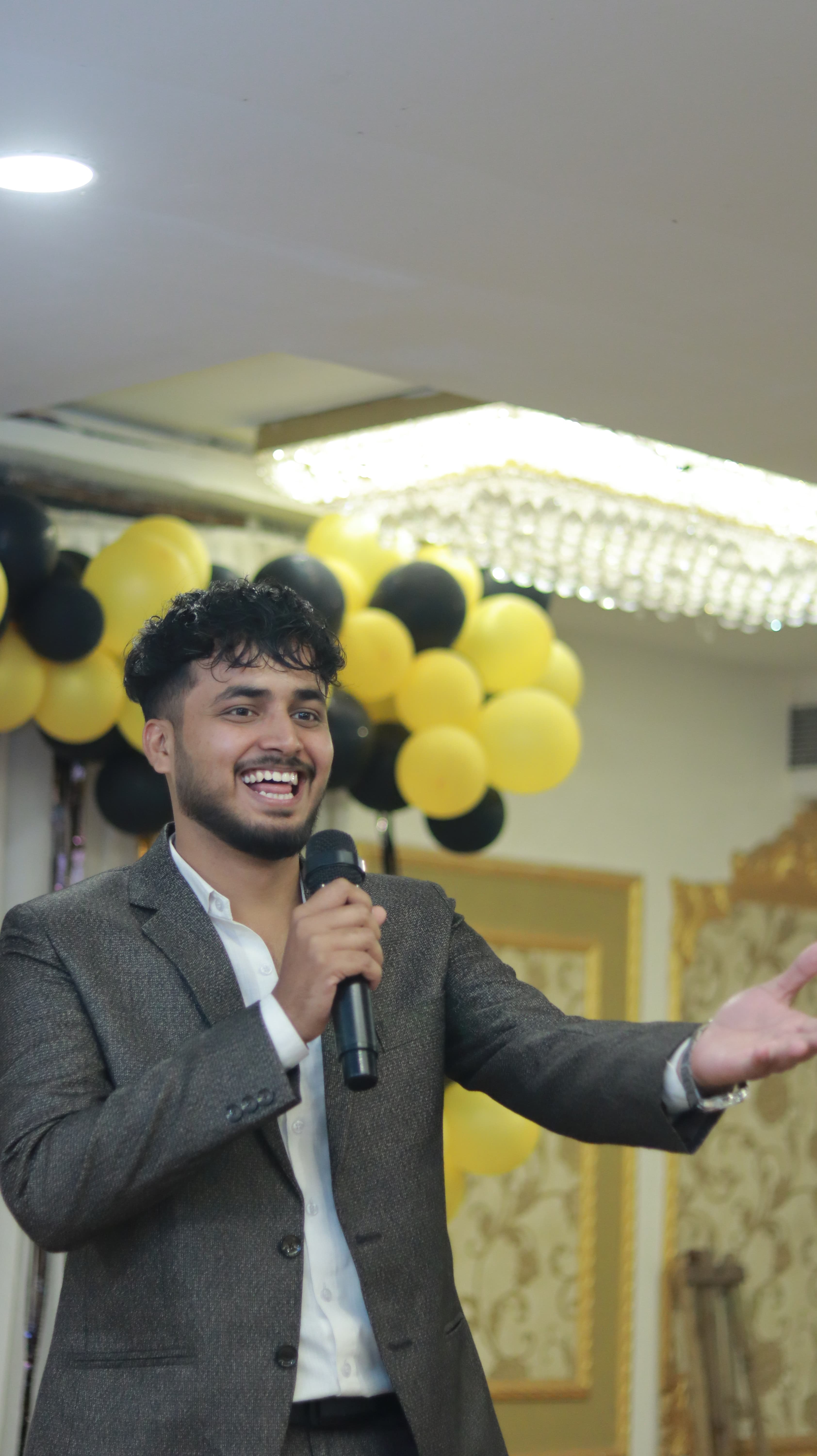 Speaking at an event with microphone